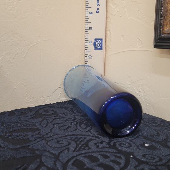 Cobalt Blue Two Tom Collins, Highball, Cocktail Glasses. Blown Glass 7 1/8" Tall - Picture 3 of 6